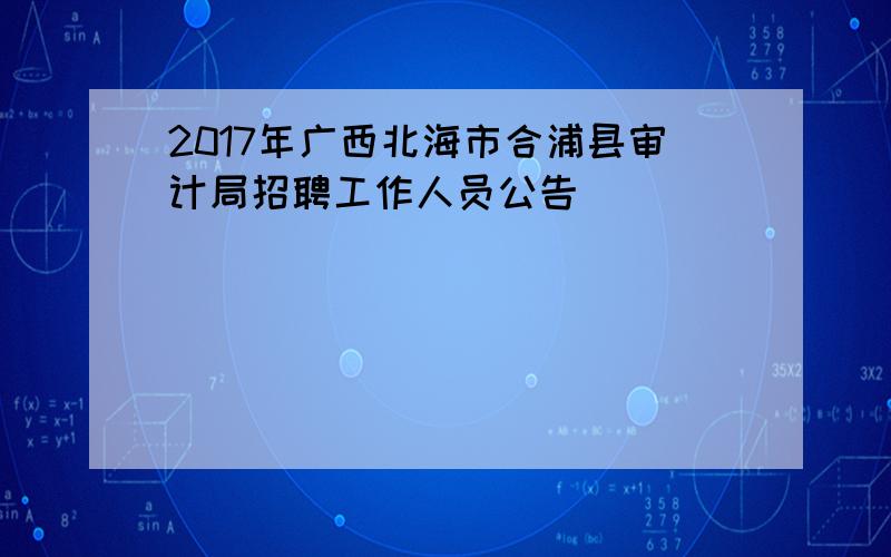 2017年广西北海市合浦县审计局招聘工作人员公告
