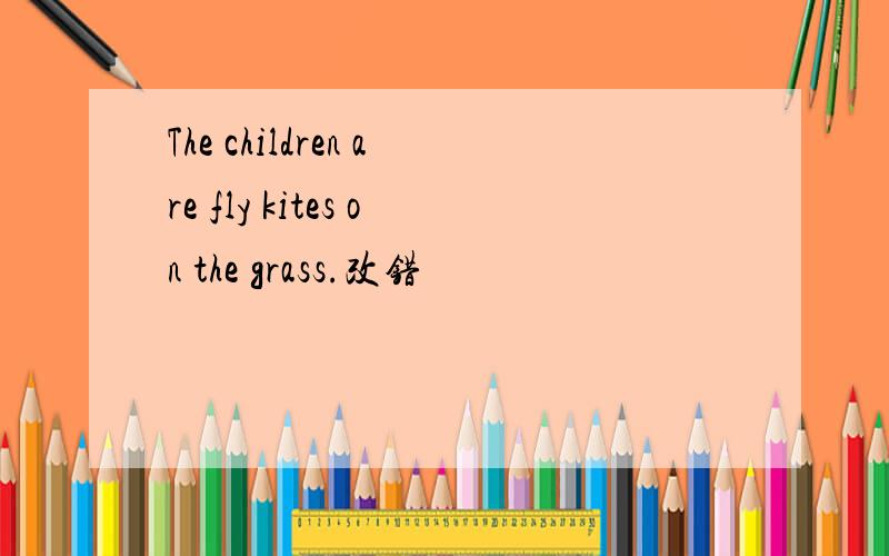 The children are fly kites on the grass.改错