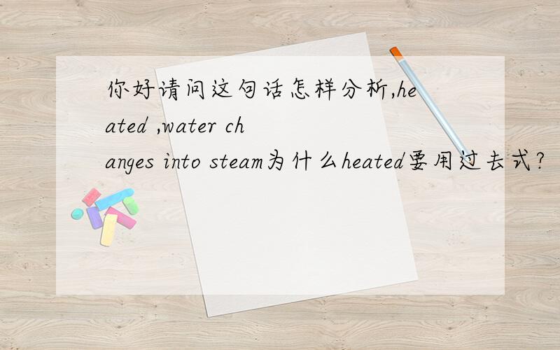 你好请问这句话怎样分析,heated ,water changes into steam为什么heated要用过去式?